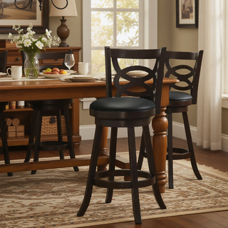 Sunvega Swivel Counter Height Stool Set of 2 in Cappuccino and Black Leatherette Upholstery
