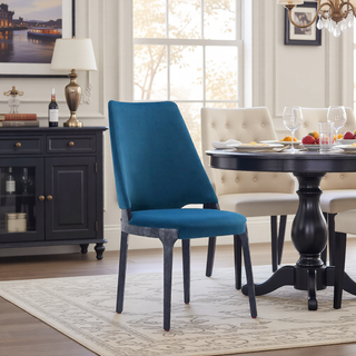 Sunvega Modern Blue Velvet Upholstered Dining Chairs Set of 2