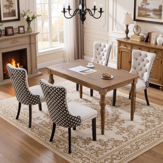 Sunvega High Back Velvet Dining Chairs with Tufted Upholstery and Nailhead Trim