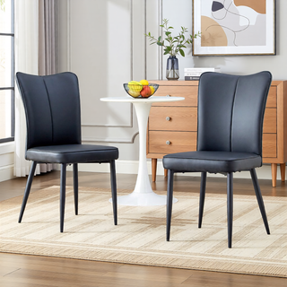 Sunvega Modern Black PU Chairs with Ergonomic Backrest and Metal Legs for Living Room