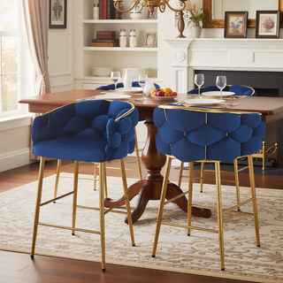 Sunvega Beige Velvet Counter Stools Set of 2 with Soft Cushion and Footrest