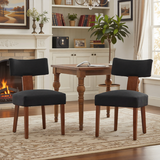 Sunvega Set of 2 Linen Fabric Modern Armless Dining Chairs With Curved Backrest
