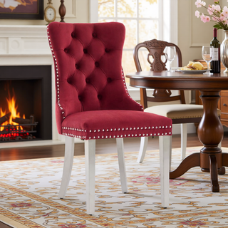 Sunvega Modern High-end Tufted Velvet Upholstered Dining Chair with Chrome Legs and Nailhead Trim
