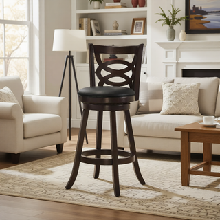 Sunvega Swivel Counter Height Stool Set of 2 in Cappuccino and Black Leatherette Upholstery