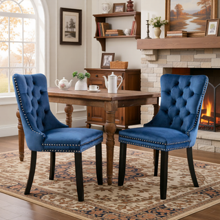 Sunvega High Back Velvet Dining Chairs with Tufted Upholstery and Nailhead Trim