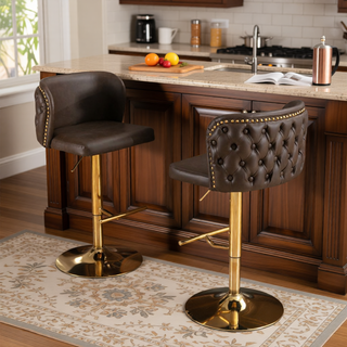 Sunvega Swivel Barstools with Tufted Back, Adjustable Seat Height and Chrome Base for Kitchen Island, Set of 2