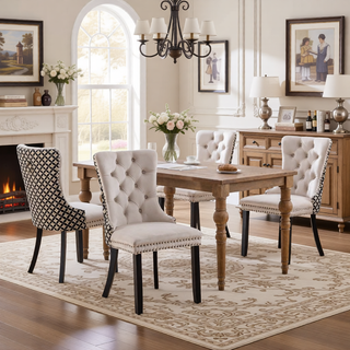 Sunvega High Back Velvet Dining Chairs with Tufted Upholstery and Nailhead Trim