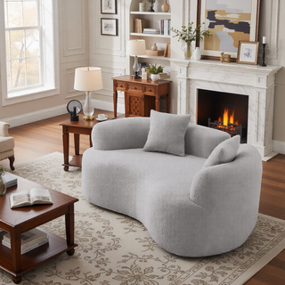 Sunvega Modern Curved Loveseat Sofa with Medium-Firm Cushion and Durable Teddy Fabric