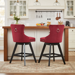 Sunvega Swivel Velvet Barstools with Button Tufted Back and Chrome Nailhead Trim
