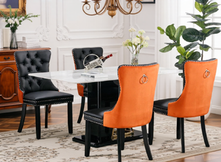 Sunvega Modern Tufted PU and Velvet Upholstered Dining Chair with Wood Legs and Nailhead Trim