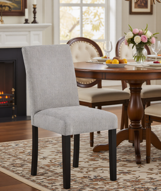 Sunvega Contemporary Style Gray Fabric Upholstered Dining Chairs with Brown Finish Legs