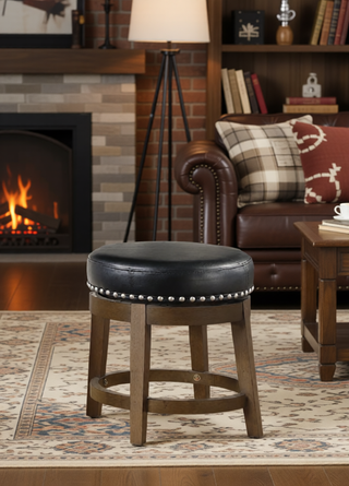 Sunvega Gray Faux Leather Swivel Stools with Nailhead Trim and Solid Wood Frame