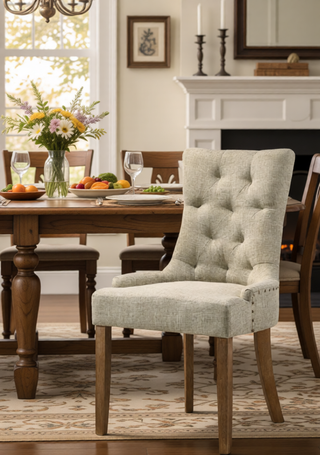 Sunvega Two-Tone Beige Fabric Side Chair with Reclaimed Gray Finish and Nailhead Trim