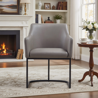 Sunvega Modern Upholstered Leatherette Armchair with Black Metal Base for Dining Room
