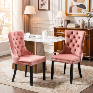 Sunvega High Back Velvet Dining Chairs with Tufted Upholstery and Nailhead Trim