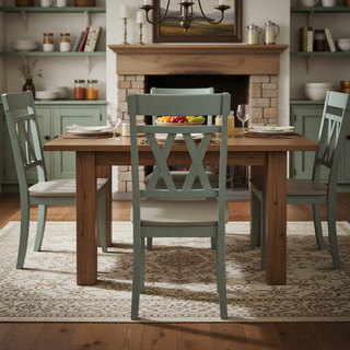 Sunvega Modern Farmhouse Round Dining Table with Greywash and Antique White Finish