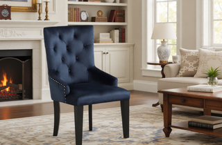 Sunvega Blue Fabric Upholstered Dining Chair with Antique Platinum Finish