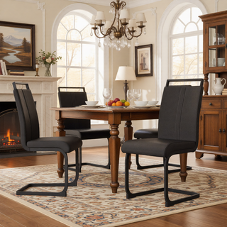 Sunvega Modern Faux Leather High Back Dining Chairs with C-Shaped Metal Legs Set of 4