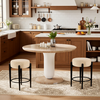Sunvega Mid-Century Modern Kitchen Stools Set of 4 with White Boucle Upholstery and Metal Base