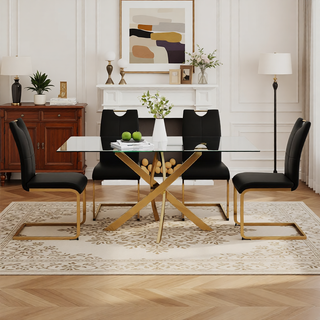 Sunvega Modern Faux Leather Upholstered Dining Chairs with Gold Metal Legs Set of 4