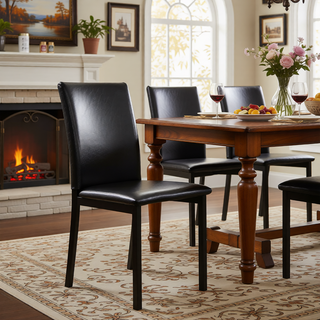 Sunvega Brown Faux Marble Table Top with Black Metal Frame Dining Table