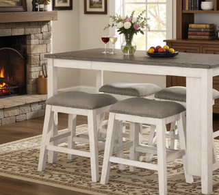 Sunvega Antique White and Rosy Brown Wooden Counter Height Table with Built-in Shelves