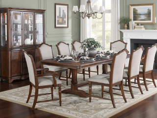 Sunvega Traditional Cherry Finish Wooden Side Chairs with Gray Textured Fabric Upholstery