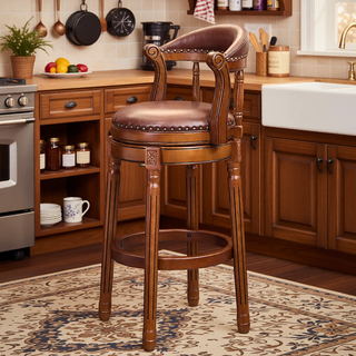 Sunvega Cow Top Leather Swivel Bar Stool with Wooden Back for Kitchen Dining