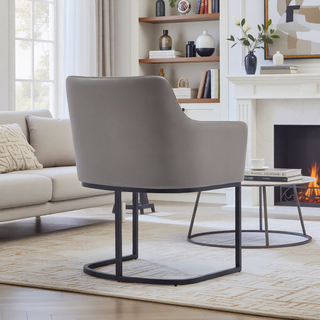 Sunvega Modern Upholstered Leatherette Armchair with Black Metal Base for Dining Room