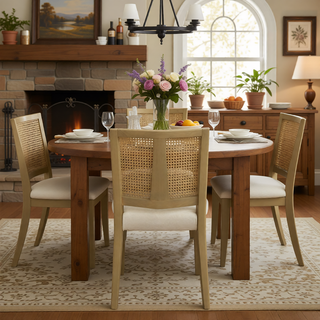 Sunvega Mid-Century Modern Rattan Dining Chairs with Upholstered Seats Set of 2