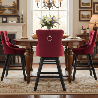 Sunvega Swivel Velvet Barstools with Button Tufted Back and Chrome Nailhead Trim