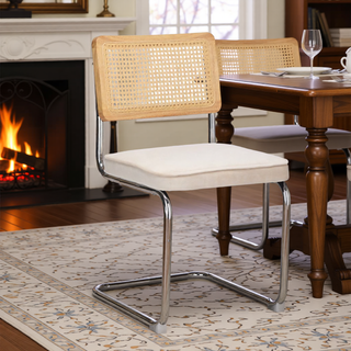 Sunvega Mid Century Modern Dining Chairs Set of 2 with Velvet Upholstery and Natural Rattan Back