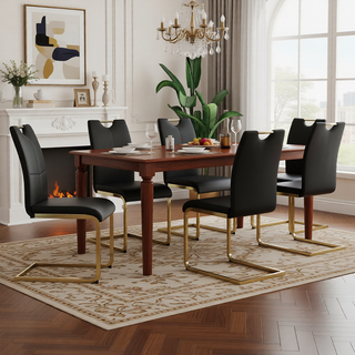 Sunvega Modern Faux Leather Upholstered Dining Chairs with Gold Metal Legs Set of 4