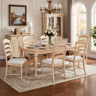 Sunvega Vintage Traditional Upholstered Dining Bench with 6 Solid Wood Legs Natural