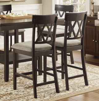 Sunvega Dark Brown Finish Counter Height Bench with Fabric Upholstery