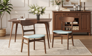Sunvega Mid-Century Modern Upholstered Dining Chairs with Rubberwood Legs Set of 2