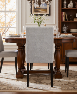 Sunvega Contemporary Style Gray Fabric Upholstered Dining Chairs with Brown Finish Legs