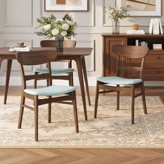 Sunvega Mid-Century Modern Upholstered Dining Chairs with Rubberwood Legs Set of 2