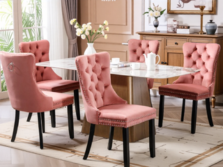 Sunvega High Back Velvet Dining Chairs with Tufted Upholstery and Nailhead Trim