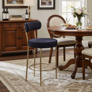 Sunvega Modern Upholstered Counter Height Stools Set of 2 with Black Metal Legs and Footrest