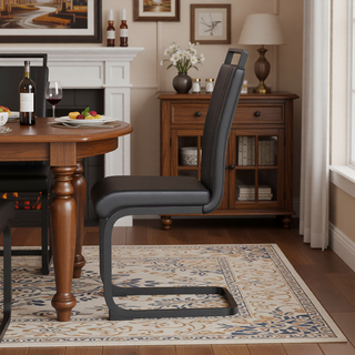 Sunvega Modern Faux Leather High Back Dining Chairs with C-Shaped Metal Legs Set of 4