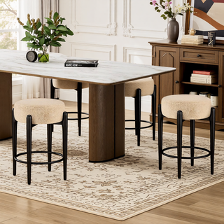 Sunvega Mid-Century Modern Kitchen Stools Set of 4 with White Boucle Upholstery and Metal Base
