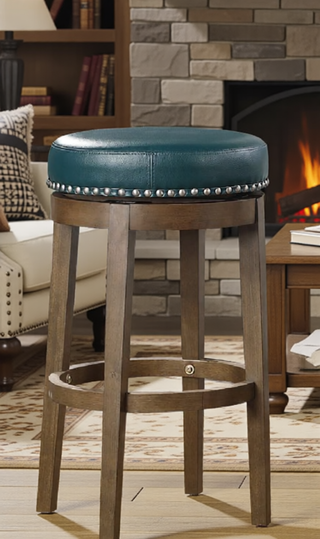 Sunvega Gray Faux Leather Swivel Stools with Nailhead Trim and Solid Wood Frame