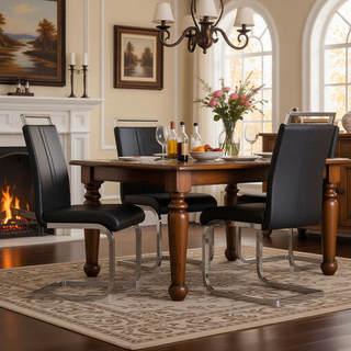 Sunvega Modern Faux Leather High Back Dining Chairs with C-Shaped Metal Legs Set of 4