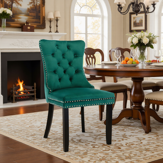 Sunvega High Back Velvet Dining Chairs with Tufted Upholstery and Nailhead Trim