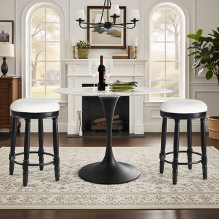 Sunvega 360 Degree Swivel Wooden Bar Stool with Upholstered Seat for Dining and Living Room