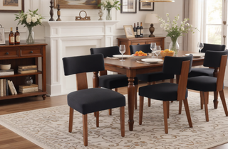 Sunvega Set of 2 Linen Fabric Modern Armless Dining Chairs With Curved Backrest