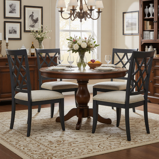 Sunvega Solid Rubber Wood Frame Upholstered Dining Chairs Set of 2 with Spacious Cushion