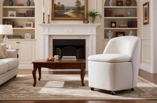 Sunvega Chenille Fabric Dining Arm Chair with Upholstered Back Cushion and Universal Wheels