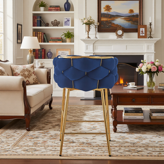Sunvega Beige Velvet Counter Stools Set of 2 with Soft Cushion and Footrest